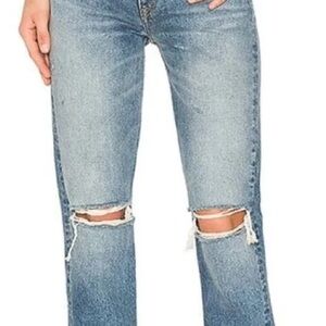 GRLFRND Jane Blue Straight Leg Jeans with Distressed Knees